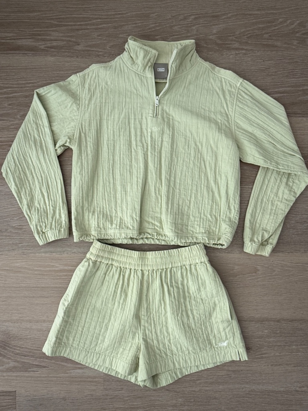 NEW Kith Green Crinkle Nylon Set Quarter Zip Pullover + Shorts Matching Set